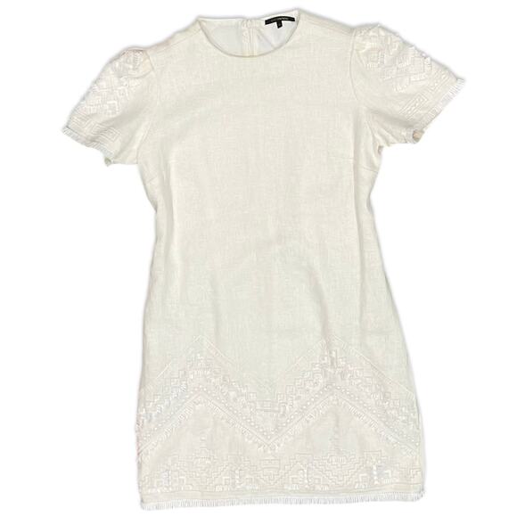 Kobi Halperin Ivory Beaded Tassel Mini Shift Linen Short Sleeve Dress size M - Picture 12 of 14